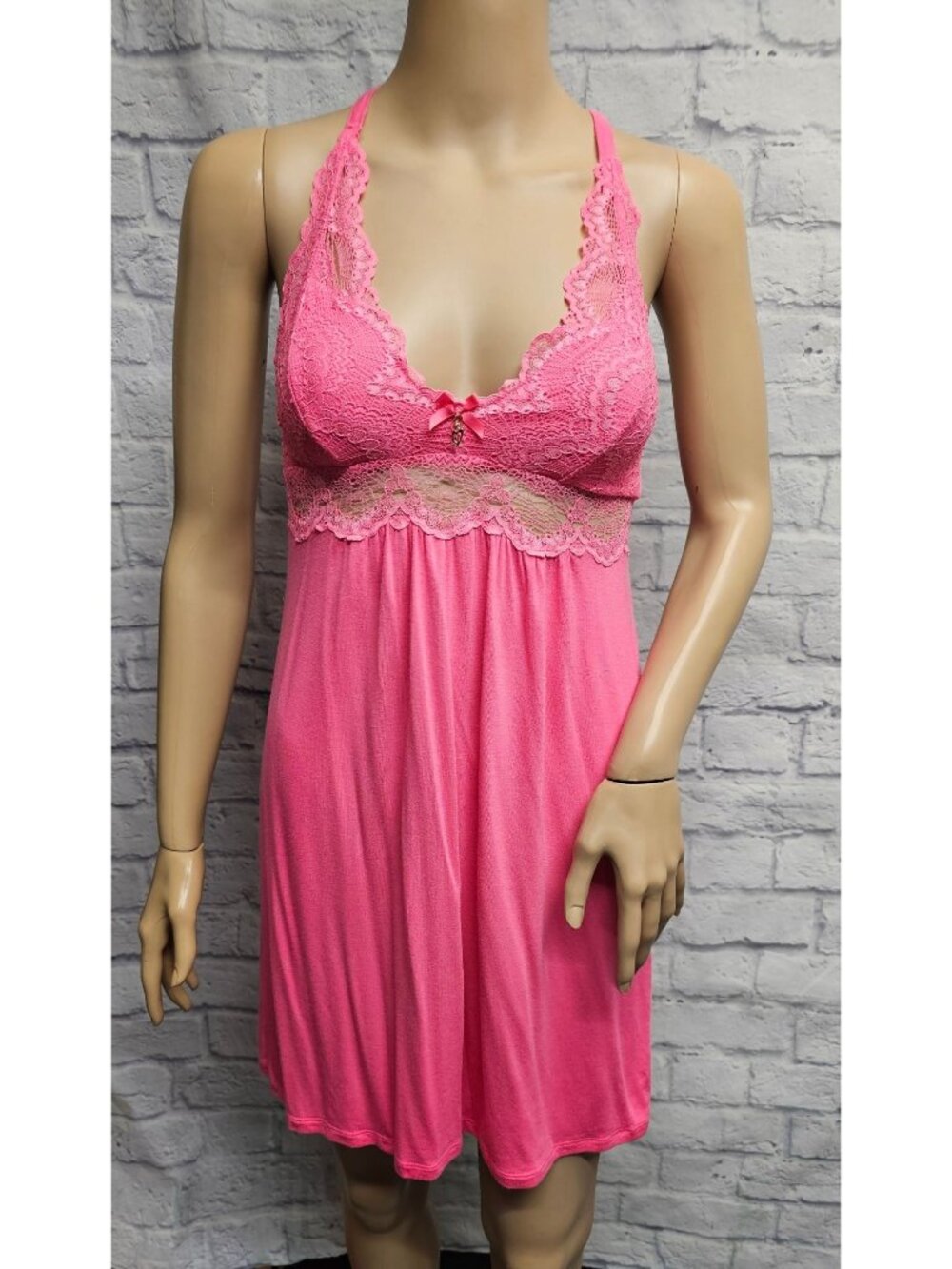 THALIA SODI XS HOT PINK SCALLOPED LACE V-NECK CHARM BOW SEXY SLEEP NIGHTIE DRESS